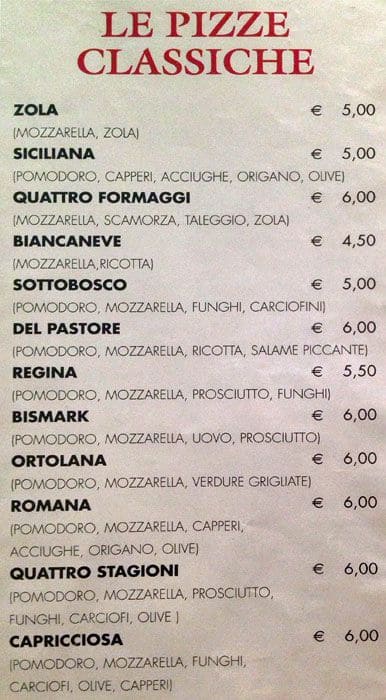 Menu di Ristorante Pizzeria San Marco 