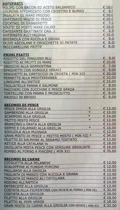 Menu di Il Pinguino Blu 