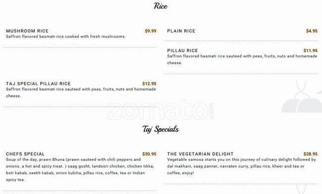 Menu At Taj Palace Restaurant Bellevue menu-at-taj-palace-restaurant-bellevue