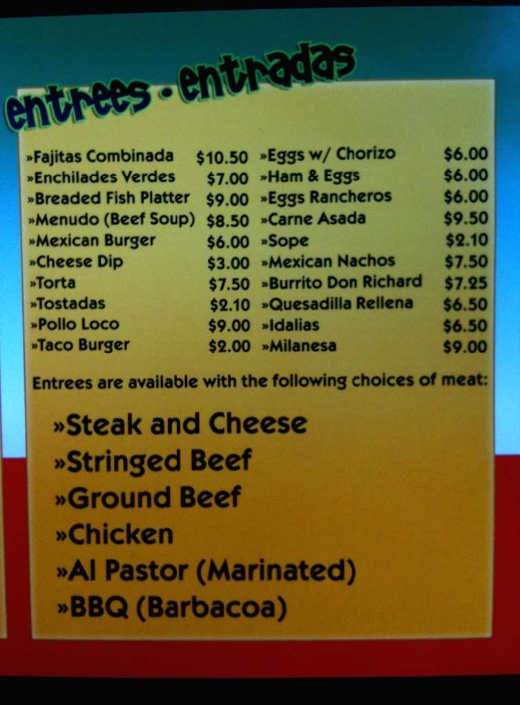 Menu at Tacos Don Richard restaurant, Jonesboro