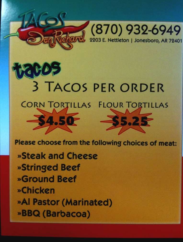 Tacos Don Richard Menu, Menu for Tacos Don Richard, Jonesboro