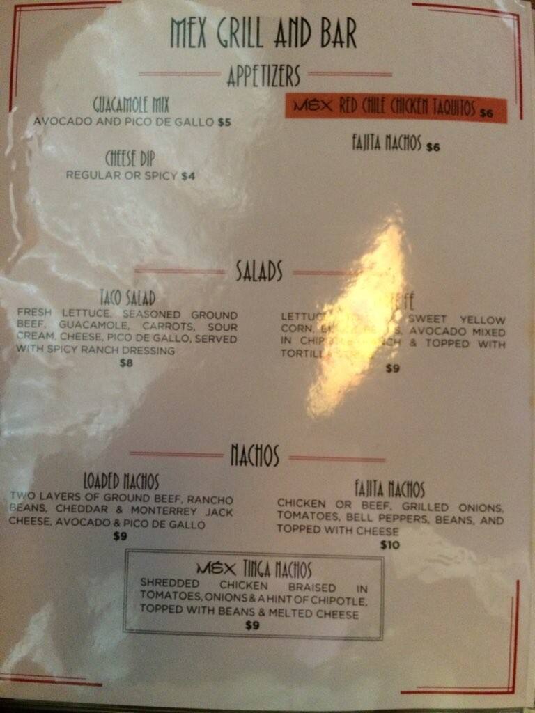 Mex Grill and Bar Menu, Menu for Mex Grill and Bar, Wilson, Wilson