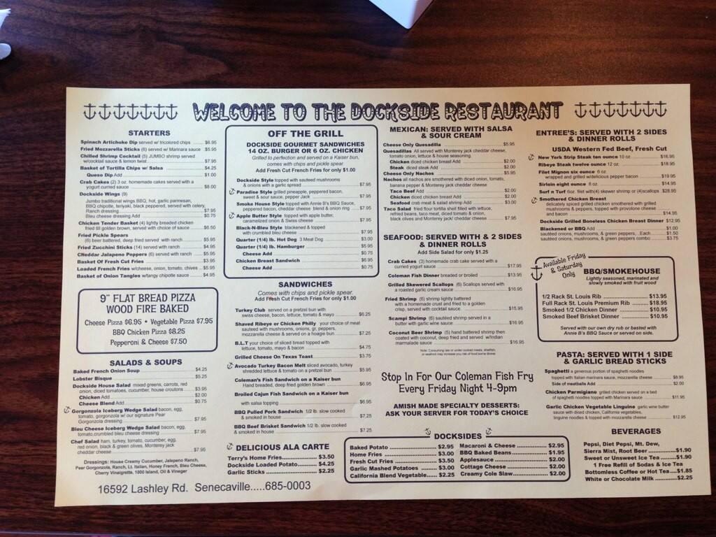 Dockside Restaurant Menu, Menu for Dockside Restaurant, Cambridge