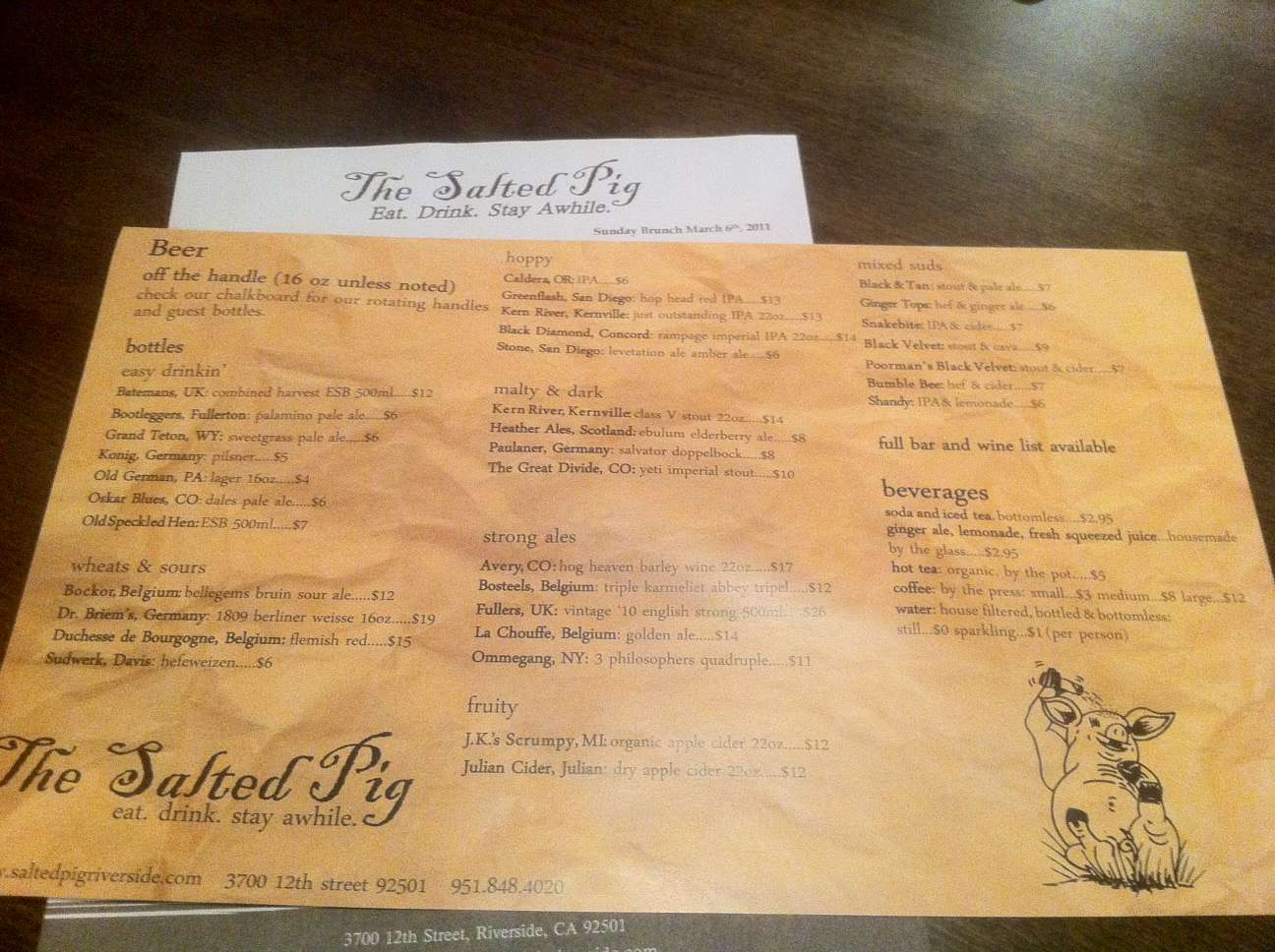 The Salted Pig menu