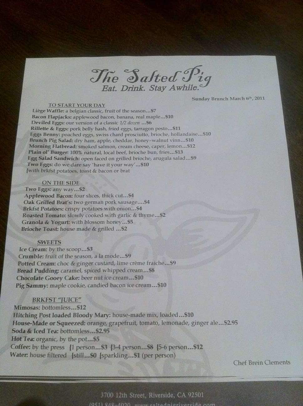 The Salted Pig menu