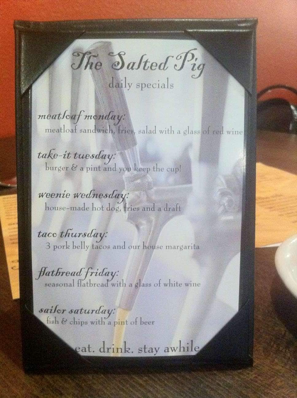 The Salted Pig menu