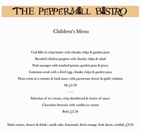 Menu at The Peppermill Bistro restaurant, Billingham