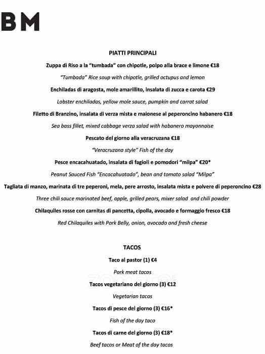 Menu di Bésame Mucho 