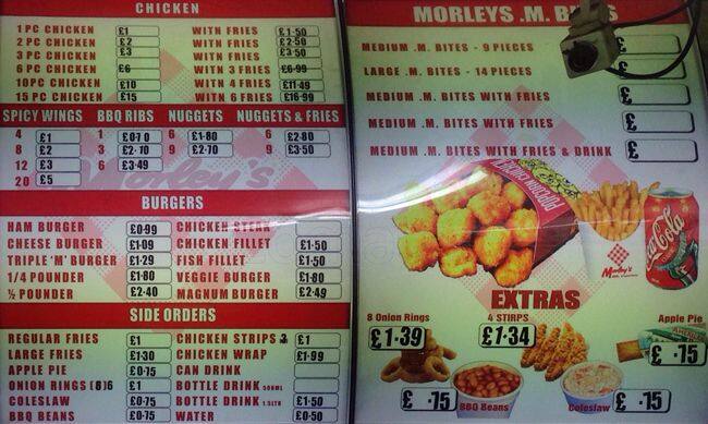Menu for Morley's, Lewisham, London