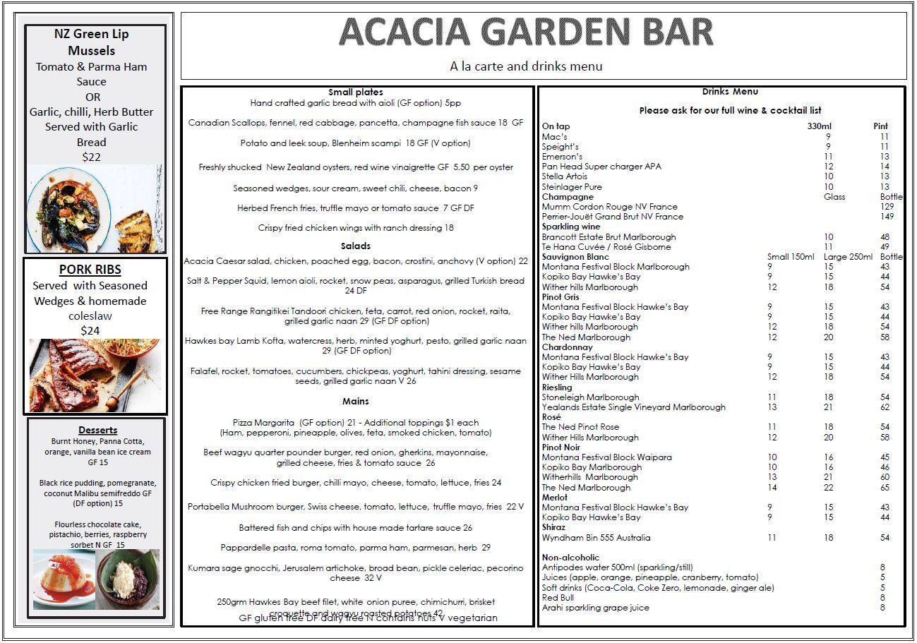 Acacia Restaurant & Garden Bar Menu Menumania/Zomato