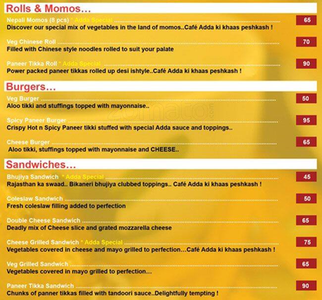Cafe Adda menu