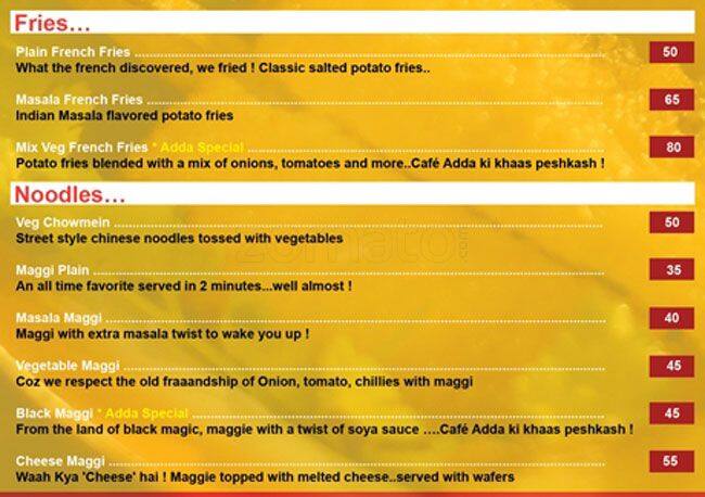 Cafe Adda menu