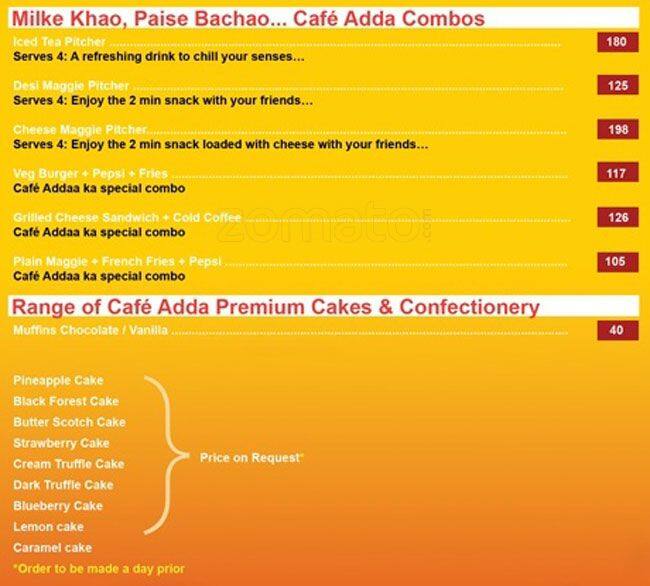Cafe Adda menu