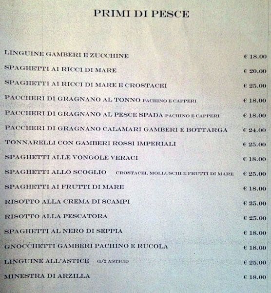 Menu di Aldo ai Musei Vaticani 