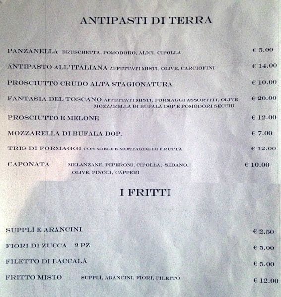 Menu di Aldo ai Musei Vaticani 