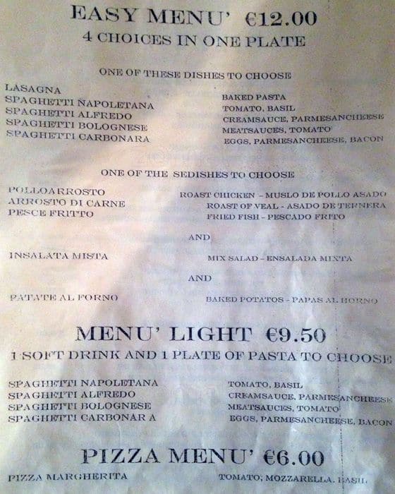 Menu di Aldo ai Musei Vaticani 