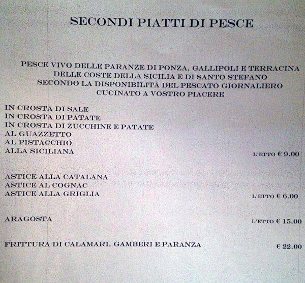Menu di Aldo ai Musei Vaticani 