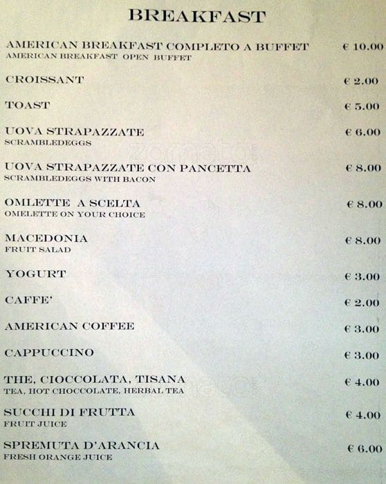 Menu di Aldo ai Musei Vaticani 