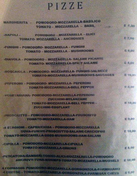 Menu di Aldo ai Musei Vaticani 