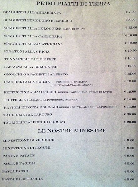 Menu di Aldo ai Musei Vaticani 