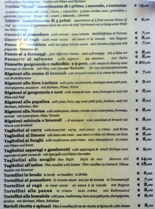 Menu di ristorante rossi 