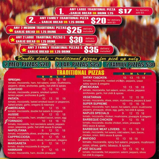 Naples Pizza Shop Menu, Menu for Naples Pizza Shop, Caulfield ...