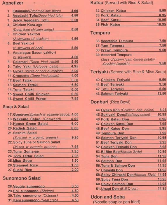 Red Tuna Menu, Menu for Red Tuna, Dunbar, Vancouver Urbanspoon/Zomato