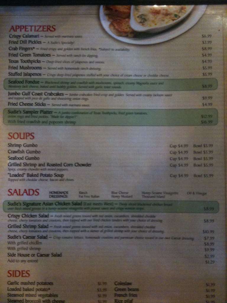 Sudie's seafood house Menu - Urbanspoon/Zomato