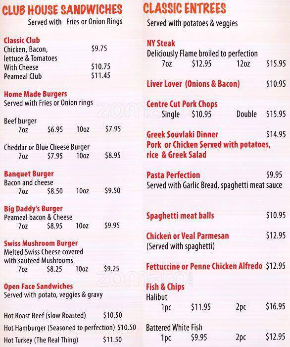 Menu at Big Daddy's restaurant, Richmond Hill, 460 Elgin Mills Rd E