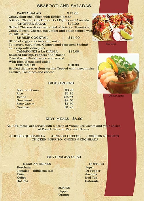 Menu at Andale restaurant,
