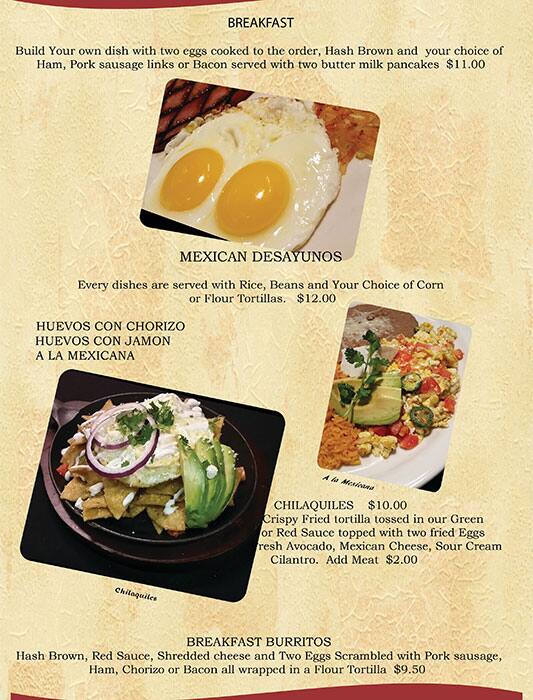 Menu at Andale restaurant, Tacoma