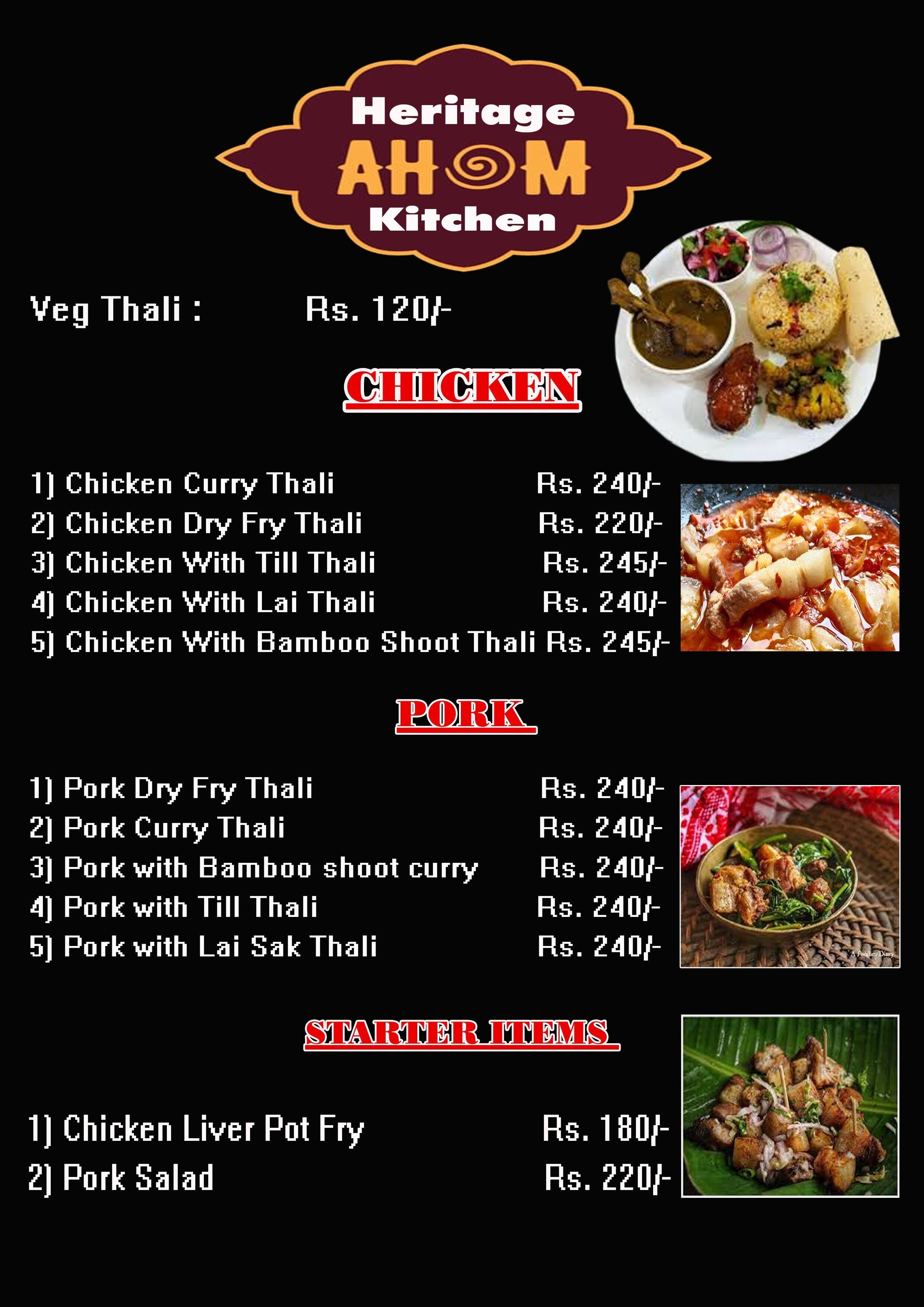 Menu of Heritage Ahom Kitchen, Six Mile, Guwahati