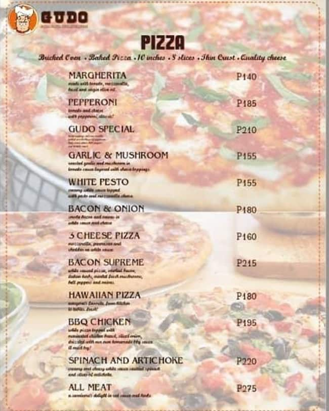 Menu at Gudo pizza pasta steak periperi restaurant, Quezon City, 129 ...