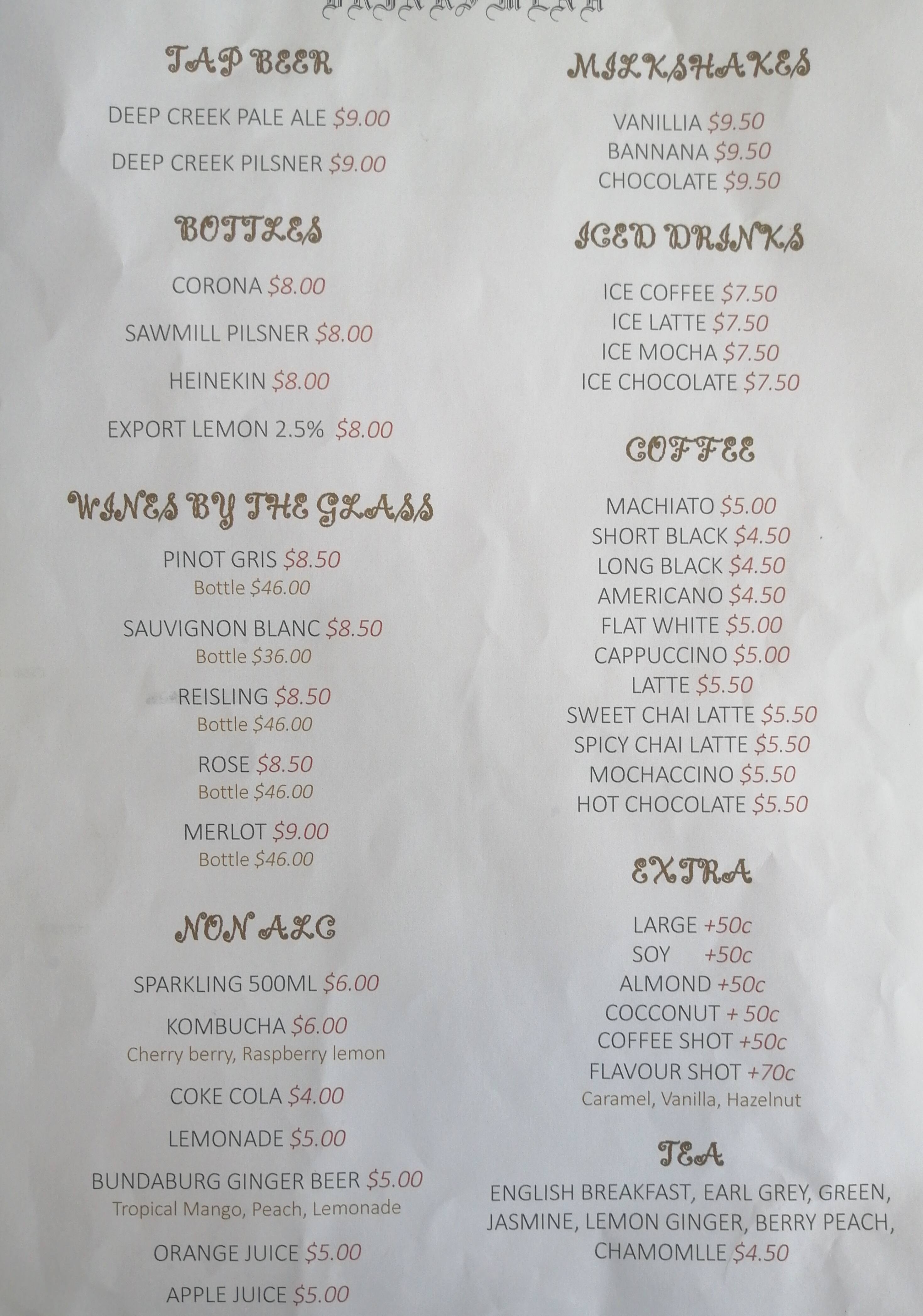 Catalina menu