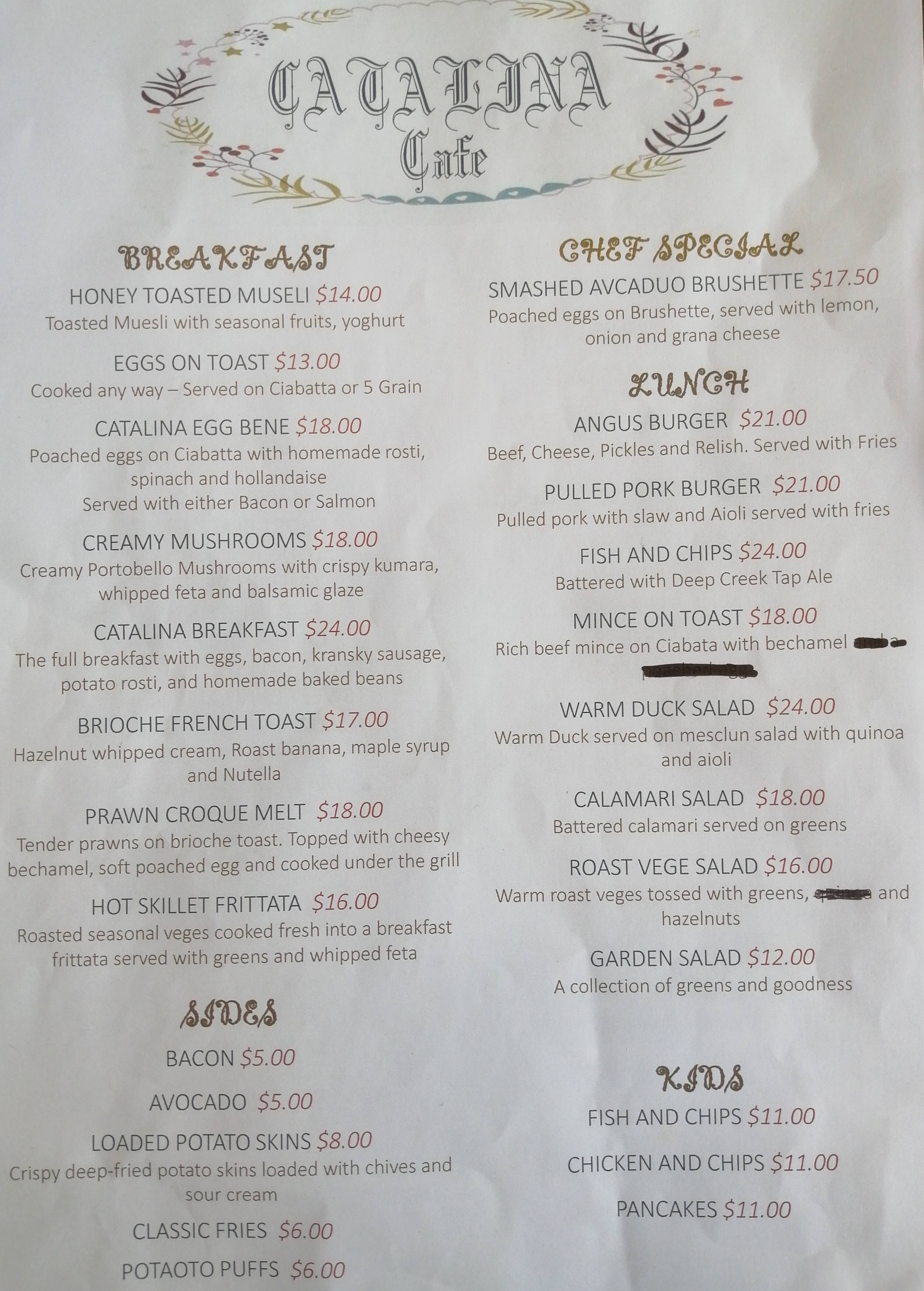 Catalina menu