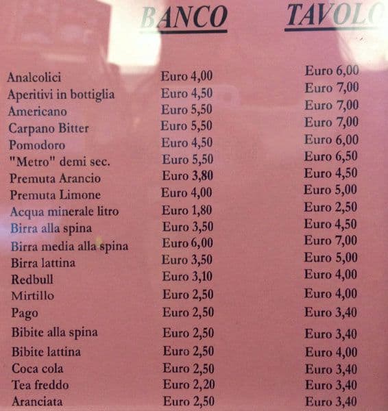 Menu di Bar METRÒ 
