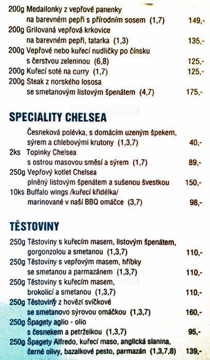 Carta de Pivnice Chelsea