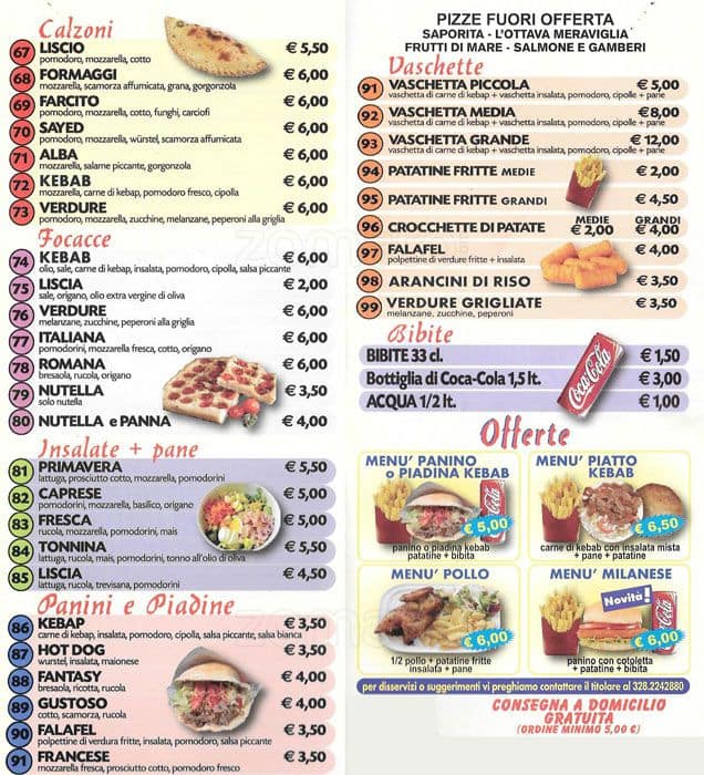 Menu di Pizzeria l'Ottava Meraviglia di Said Mansour 