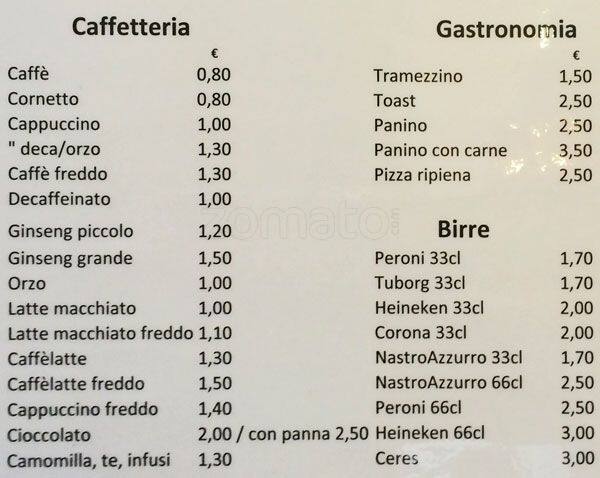 Menu di Arte e Caffè 