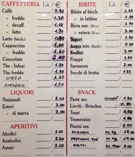 Menu di Bar Pasticceria Via Acqua Bullicante 431 