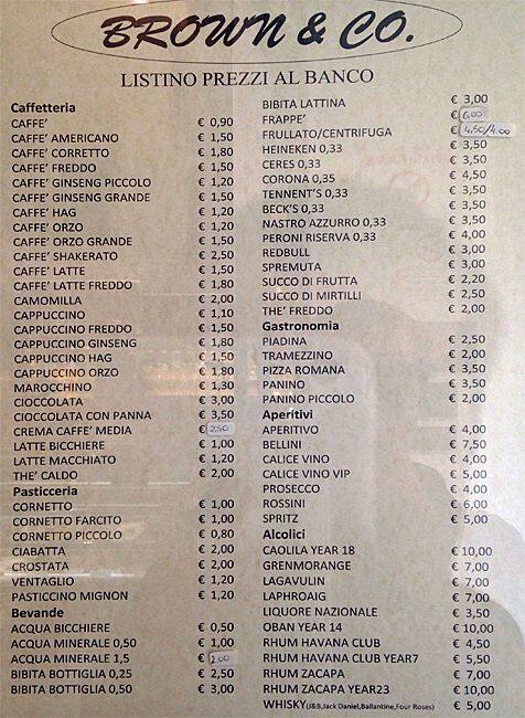 Menu di Brown café 
