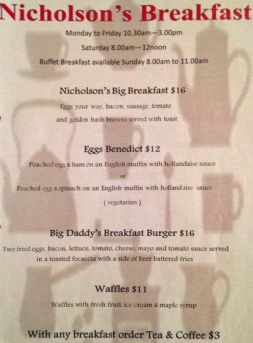 Menu at Nicholson