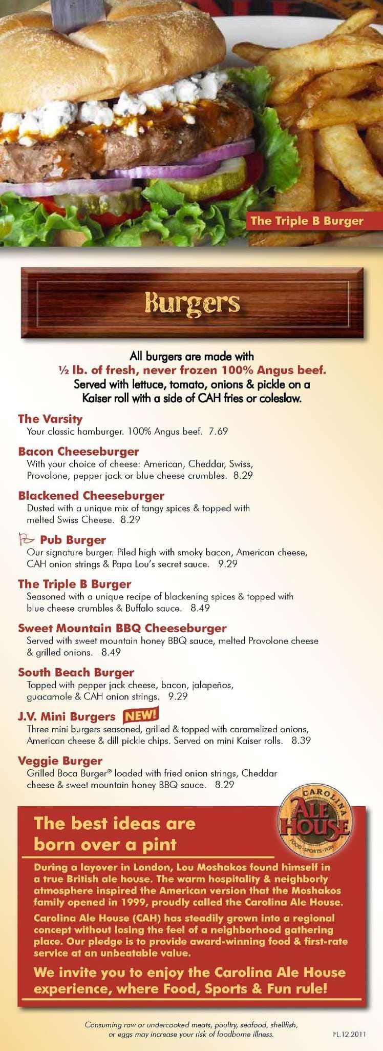 Carolina Ale House Menu