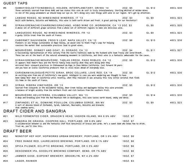 Coopers Hall menu