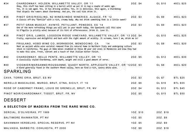 Coopers Hall menu