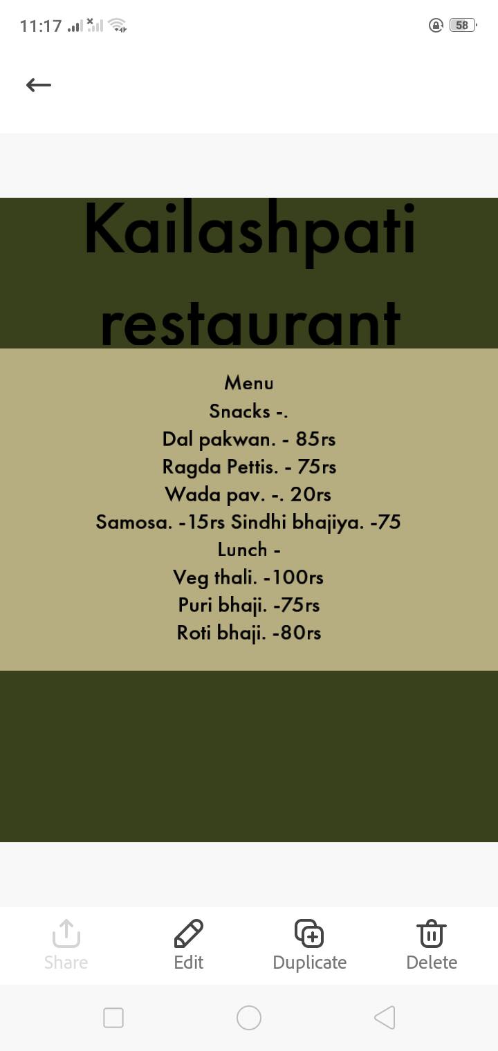 Menu of Kailashpati Restaurant, Mahim, Mumbai