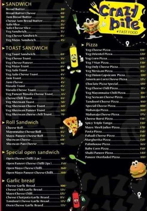 Menu of Crazy Bite, Kandivali West, Mumbai