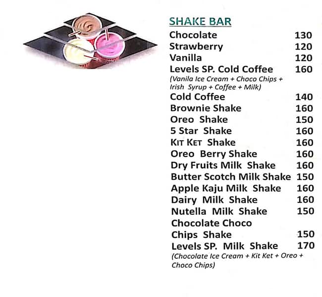 Cafe Levels menu