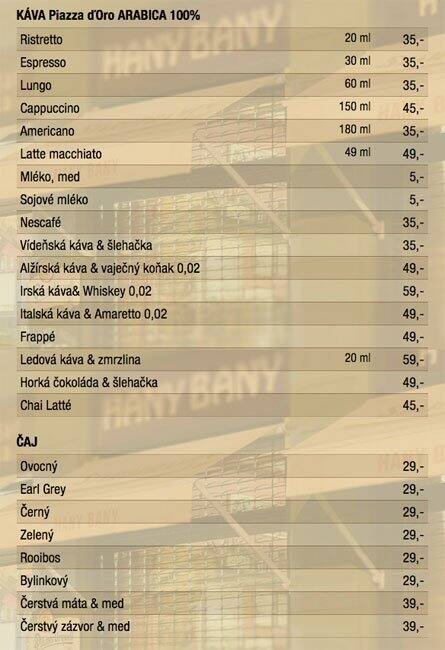 Menu At Hany Bany Pub Bar Prague Veleslavinova 58