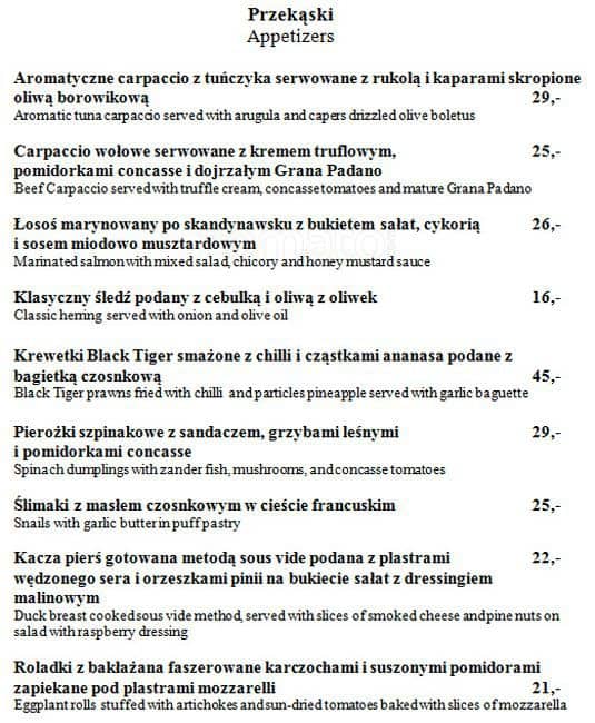 Restauracja Magia menu, Menu restauracji Restauracja Magia, Lublin